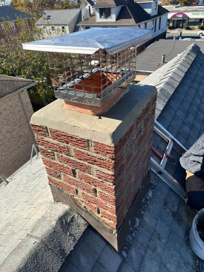 Chimney inspection and cap on a brick chimney in New Jersey